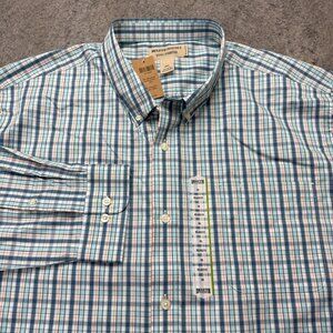 Duluth Trading Wrinkle Fighter Button-Down Shirt Men 4XL Blue Orange Plaid Relax